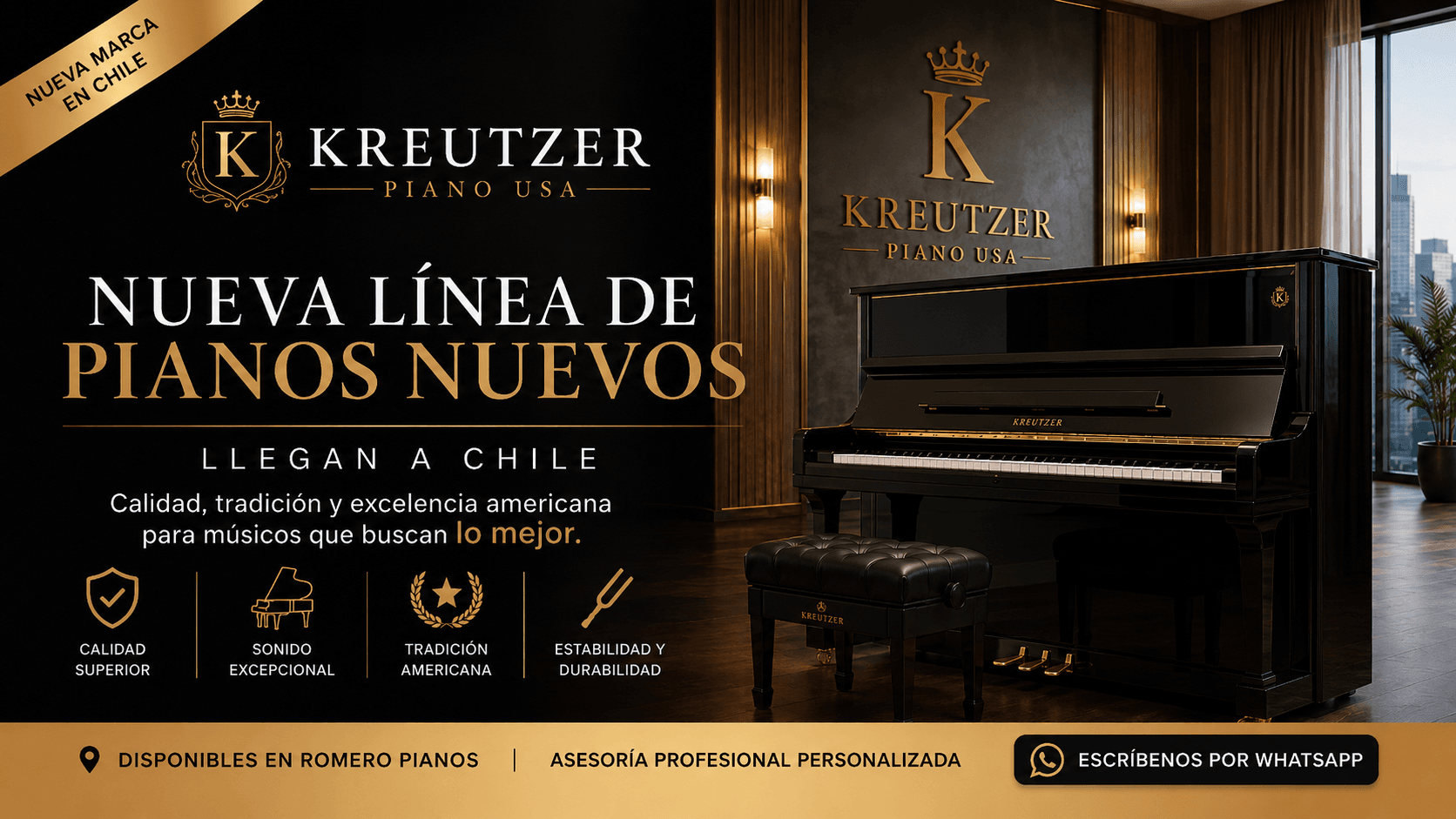 Kreutzer Piano USA en Chile | Pianos nuevos Romero Pianos Kreutzer Piano USA nueva línea de pianos nuevos en Chile disponible en Romero Pianos