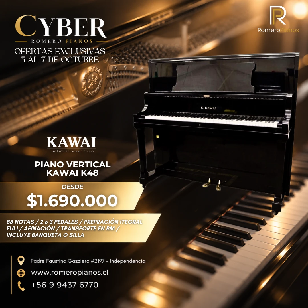 Piano vertical Kawai K48 en oferta Cyber Romero Pianos